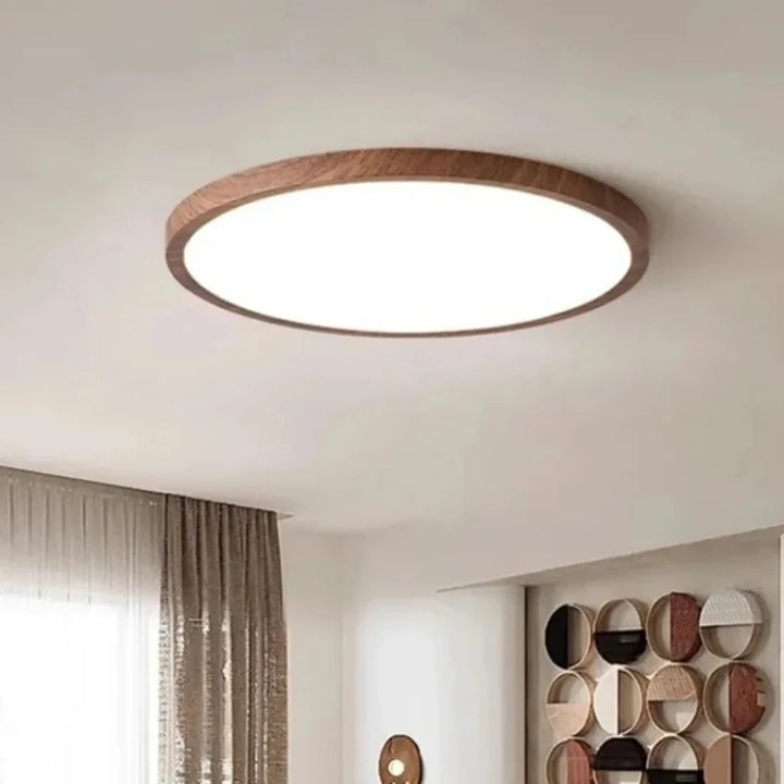 Lámpara de techo LED moderna circular ultrafina con veta de madera de nogal, luz decorativa para dormitorio, comedor, sala de estar, iluminación interior para el hogar.