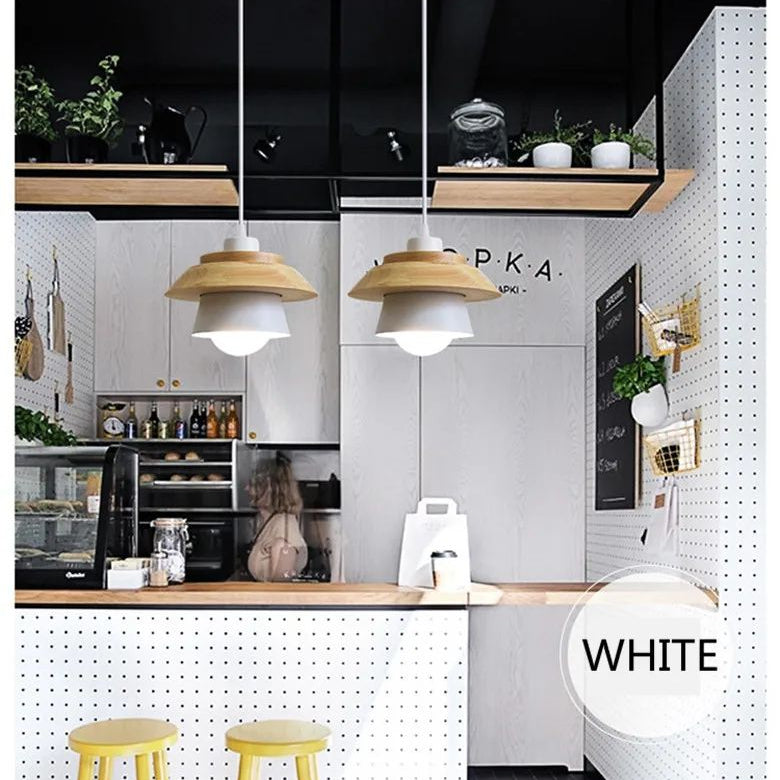 Lámparas colgantes nórdicas de madera para restaurantes, bares, dormitorios y balcones. Iluminación decorativa con diseño de macarrones.