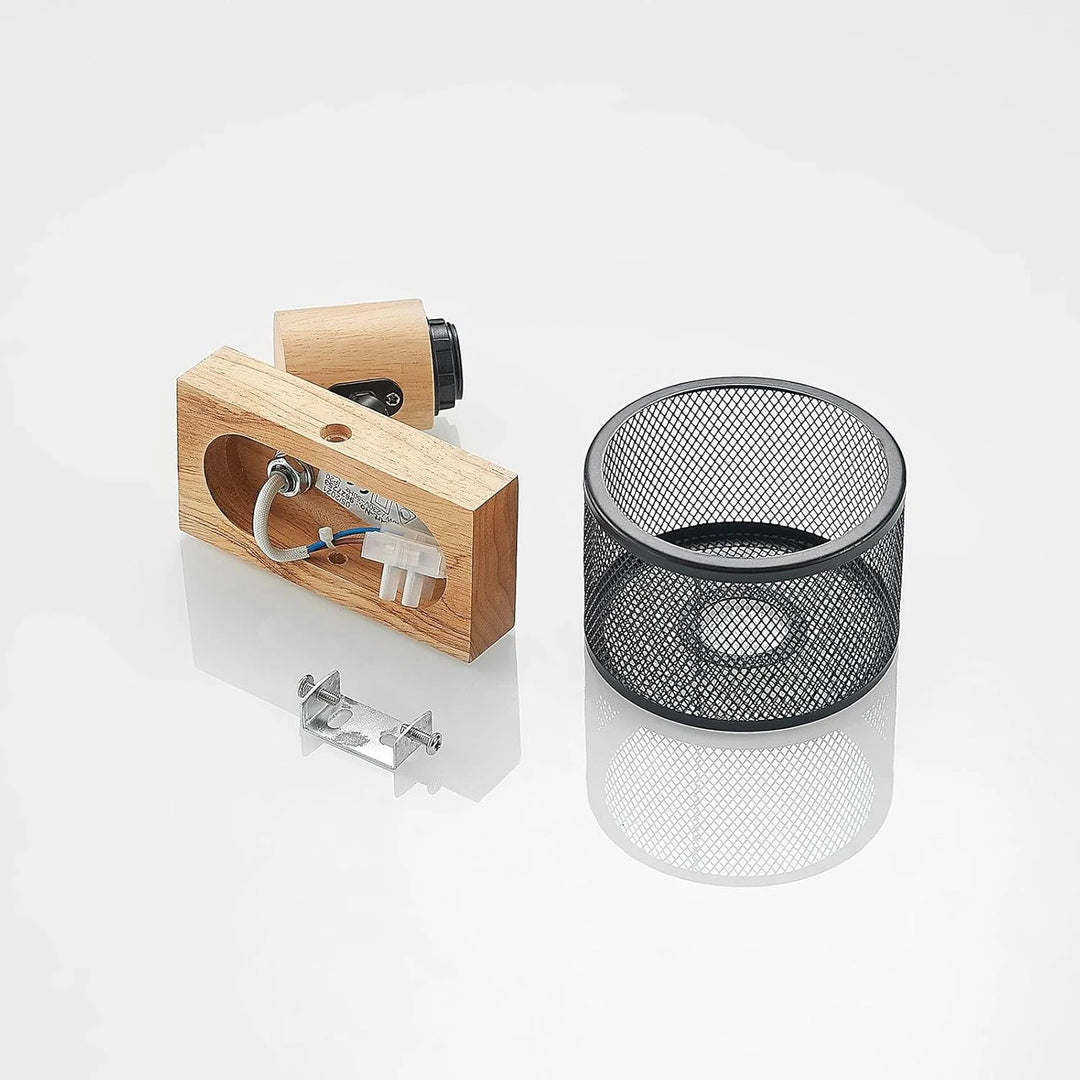 Lámpara de pared moderna de madera, color negro, para dormitorio, comedor, balcón, pasillo y sala de estar. E27 (bombilla no incluida).