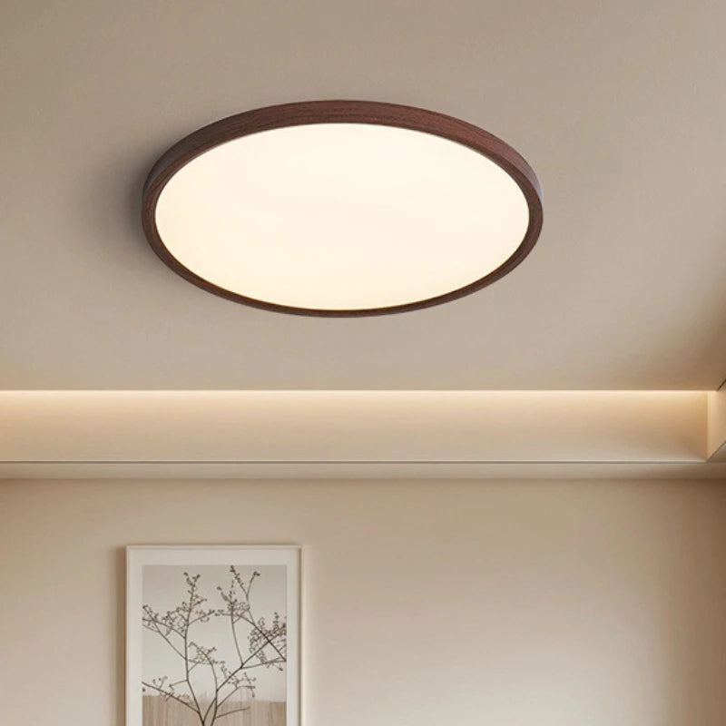Lámpara de techo LED moderna circular ultrafina con veta de madera de nogal, luz decorativa para dormitorio, comedor, sala de estar, iluminación interior para el hogar.