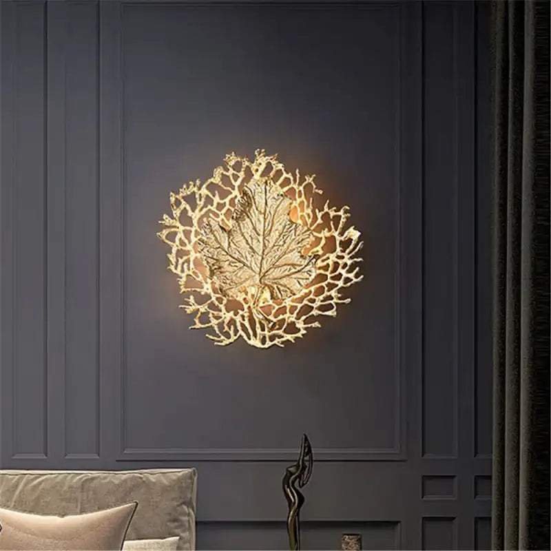 Applique Murale Design Feuille Ronde Métal Doré Élégant