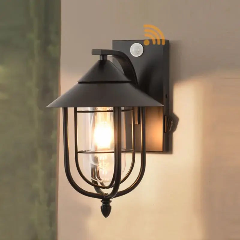Applique Murale Extérieure Étanche Métal Noir Style Lanterne