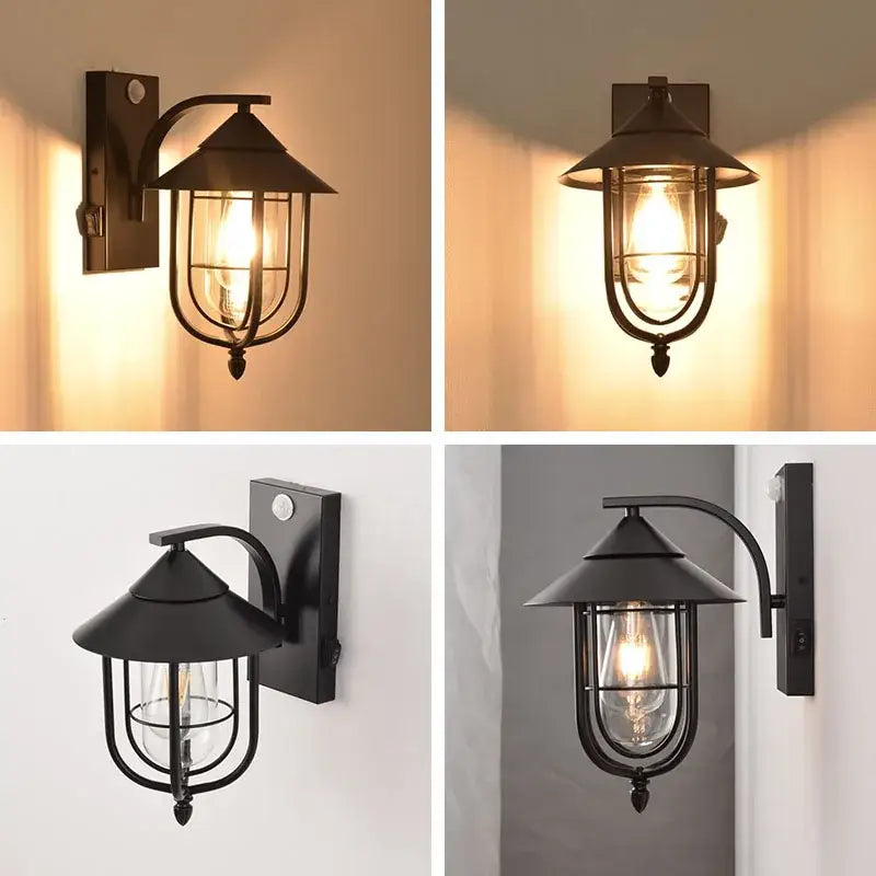 Applique Murale Extérieure Étanche Métal Noir Style Lanterne