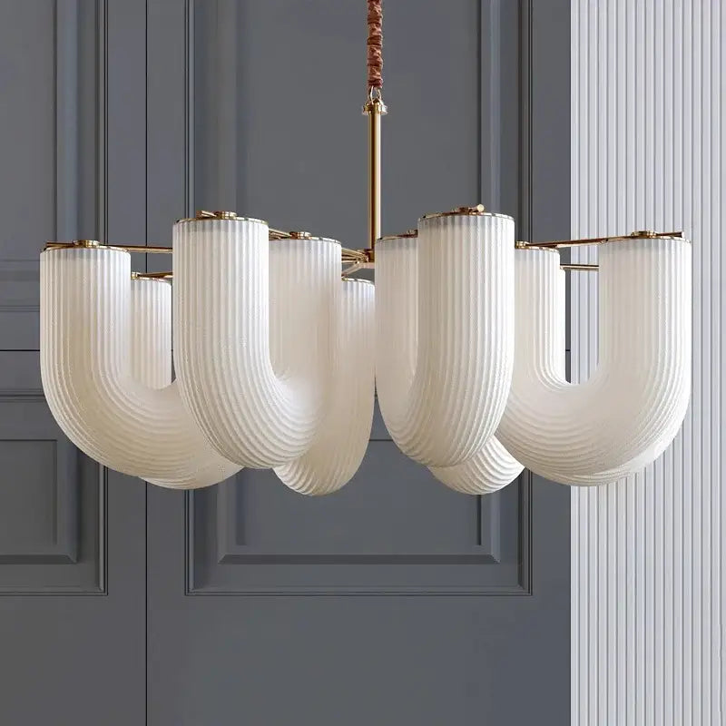 Lustre En Verre Blanc Sculptural Style Contemporain