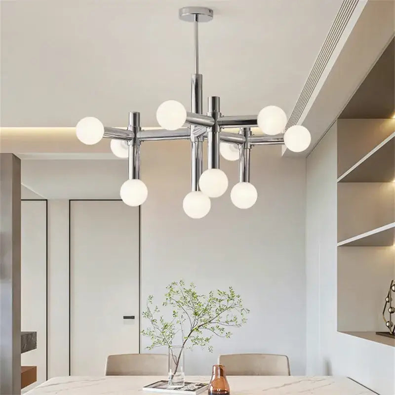 Suspension Branchée Chrome Avec Diffuseurs Sphériques
