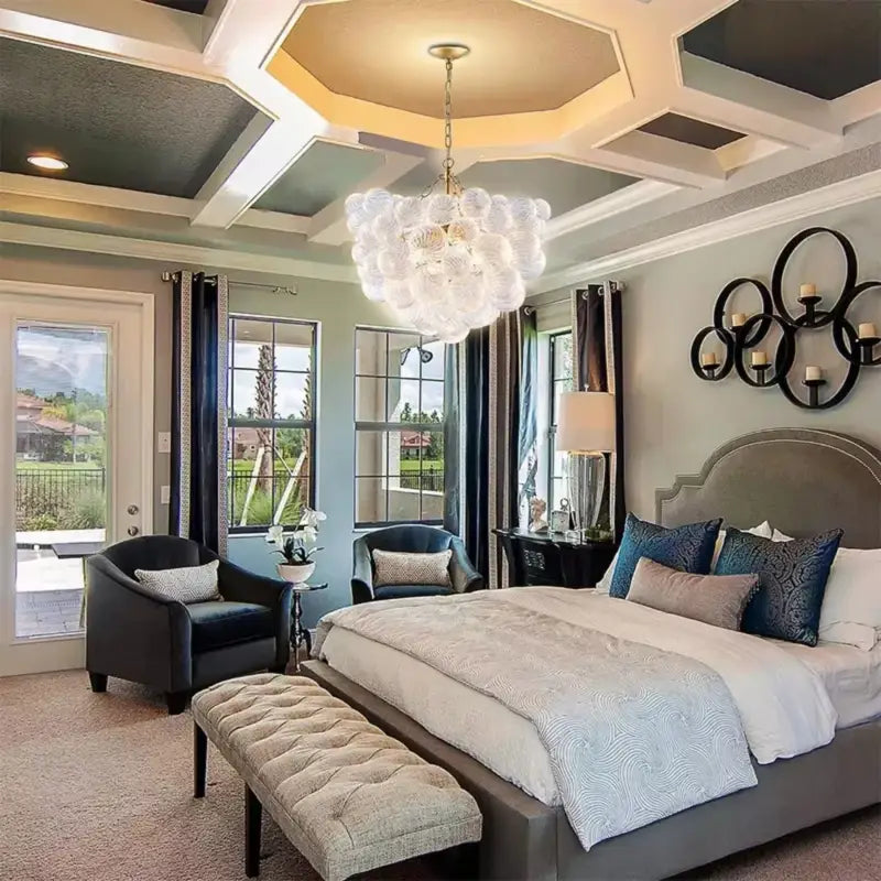 Suspension Design Avec Boules En Verre Blanc Élégant