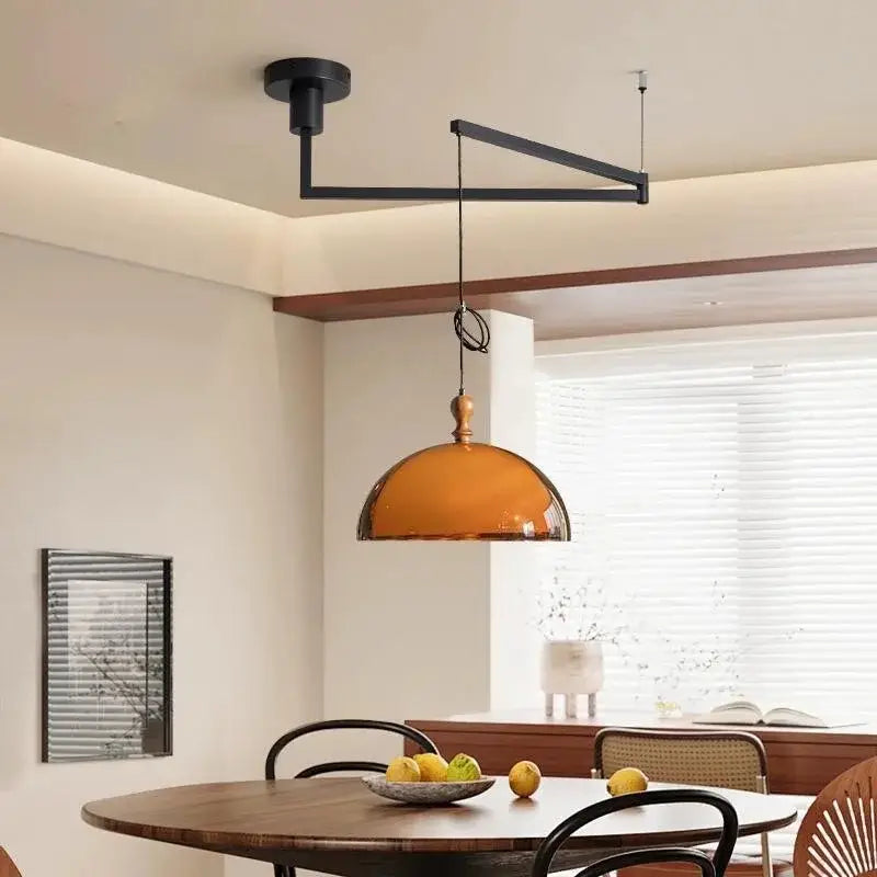 Suspension dôme en verre ambré style rétro pour cuisine ou salon