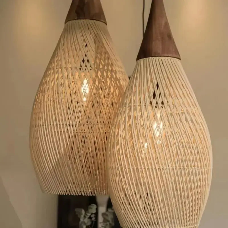 Suspension Goutte Rotin Naturel Style Japandi Bois Élégant
