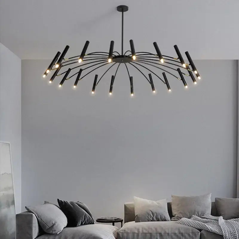 Suspension luminaire au style chandelier noir à 24 têtes LED amovibles