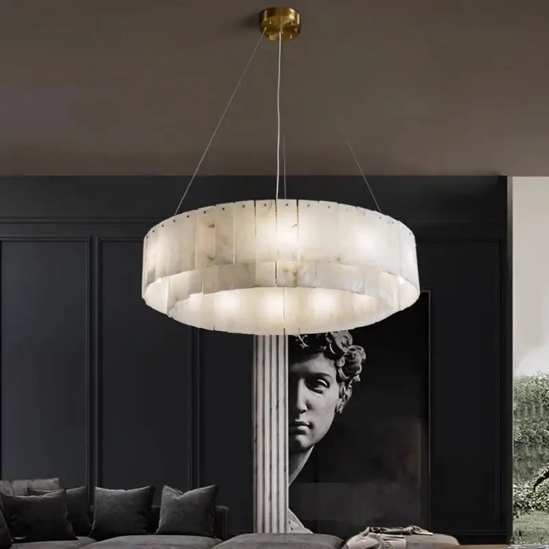 Suspension luminaire circulaire effet marbre suspendu chic