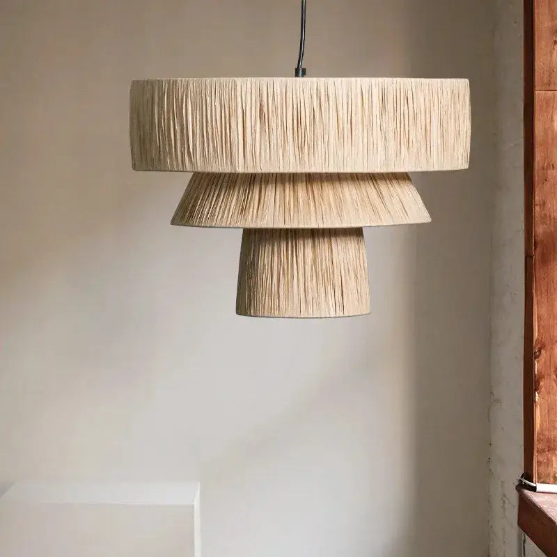 Suspension luminaire en rotin japonais en 3 étages modernes