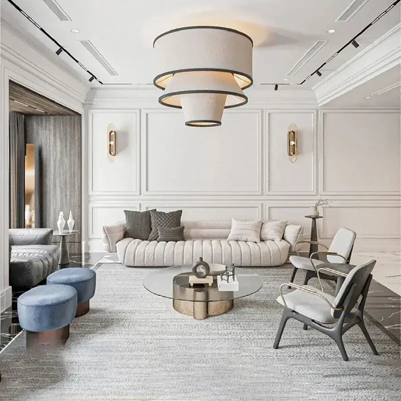 Suspension Luminaire Moderne En Tissu Beige Design Élégant