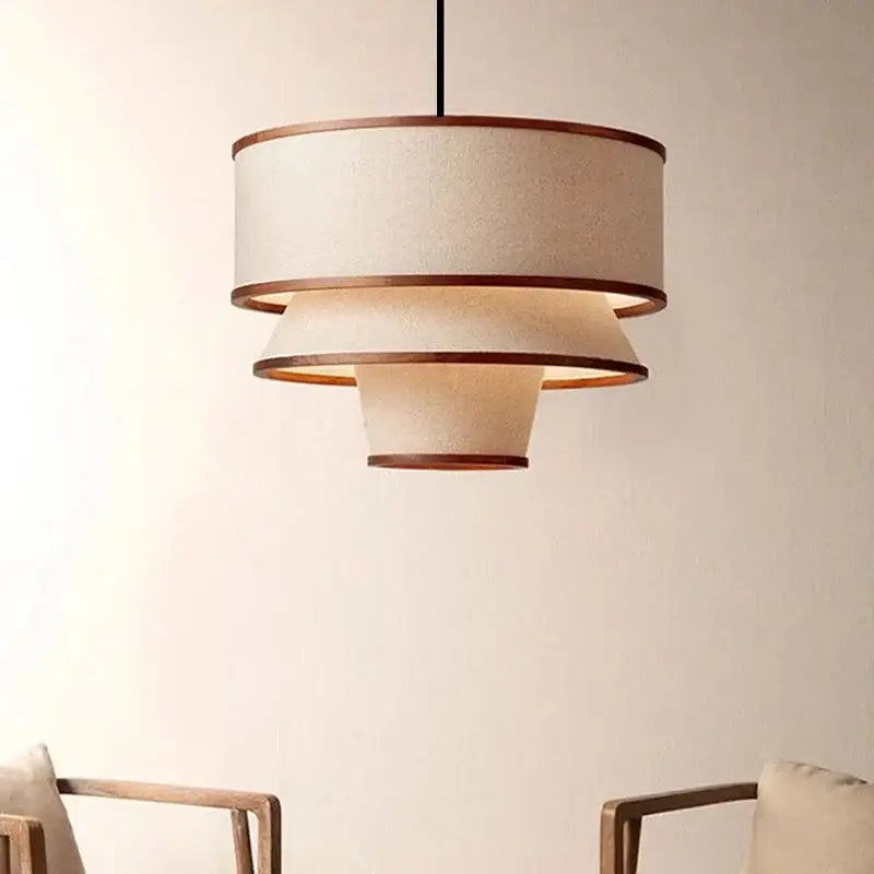 Suspension Luminaire Moderne En Tissu Beige Design Élégant