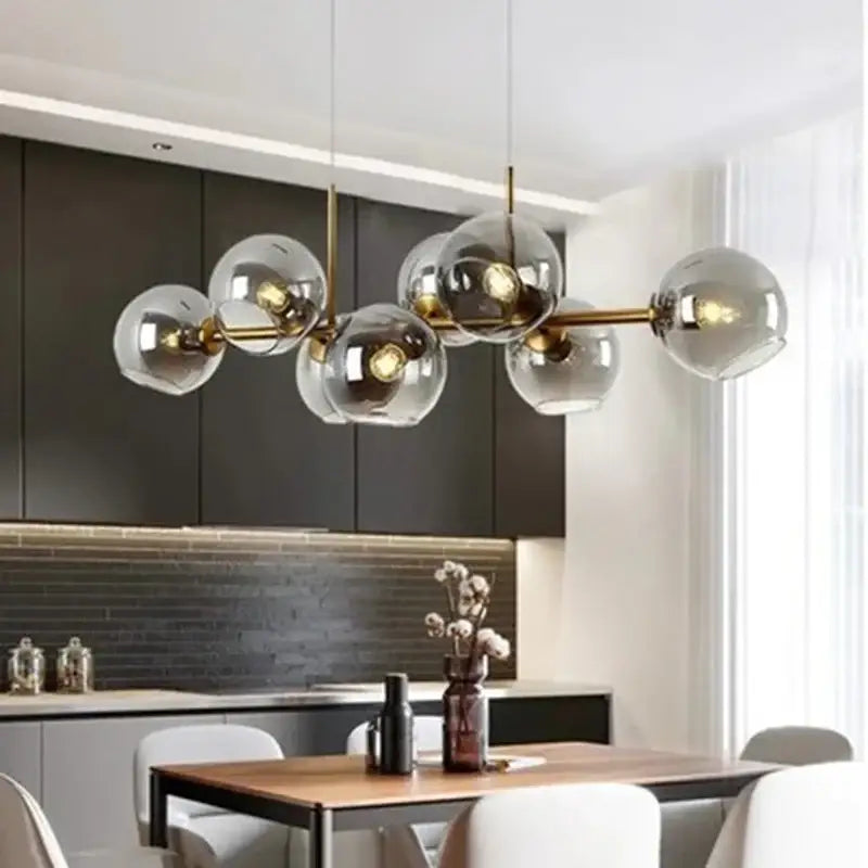 Suspension luminaire scandinave avec 8 boules en verre teinté noir