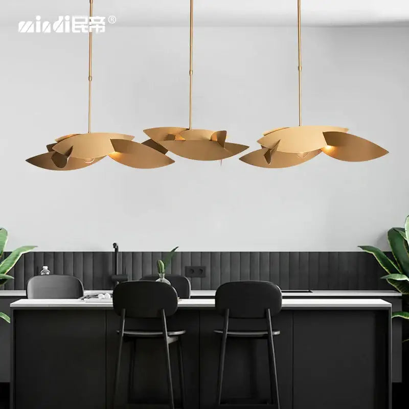 Suspension Moderne Métal Feuilles Sculpturales