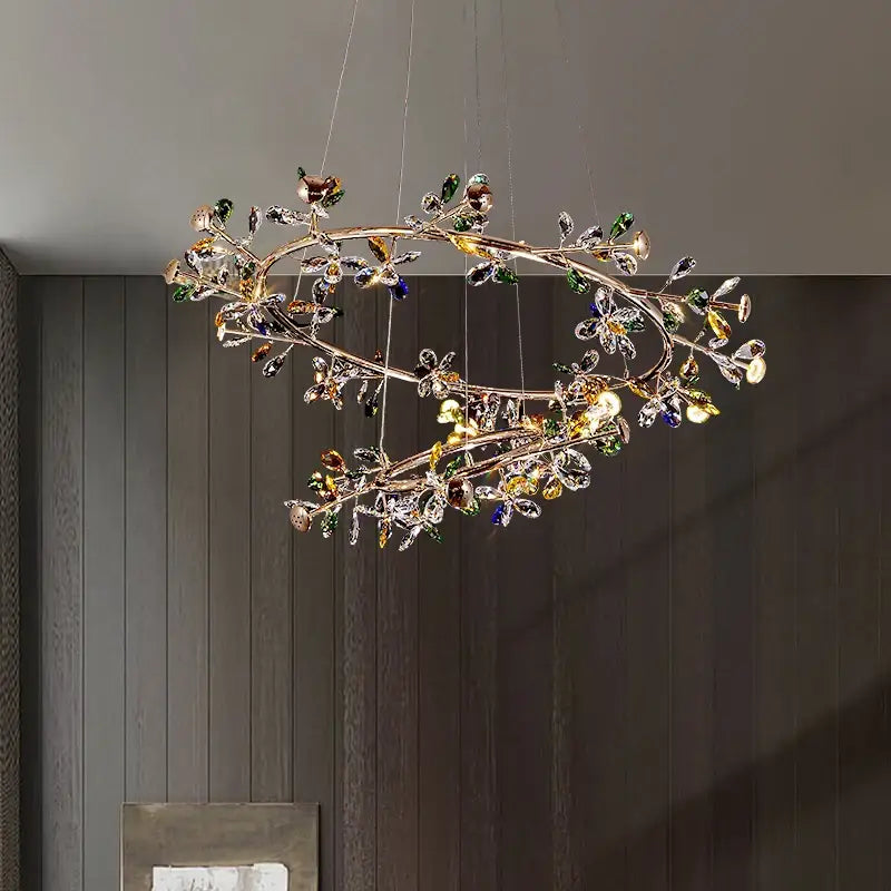 Suspension Ovale Cristal Multicolore Design Floral Luxe