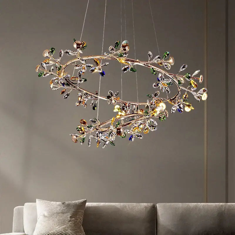 Suspension Ovale Cristal Multicolore Design Floral Luxe