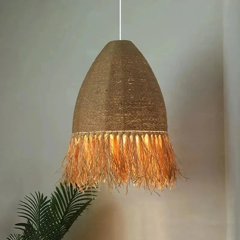 Suspension Rotin Naturel Avec Franges Design Bohème Chic