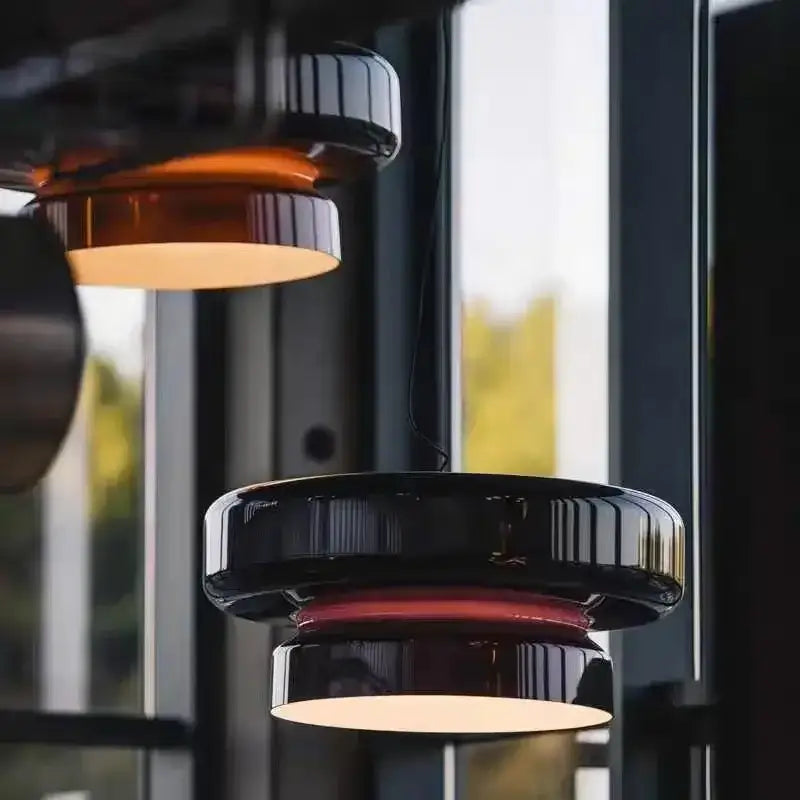 Suspension vintage double anneau en verre pour salle à manger