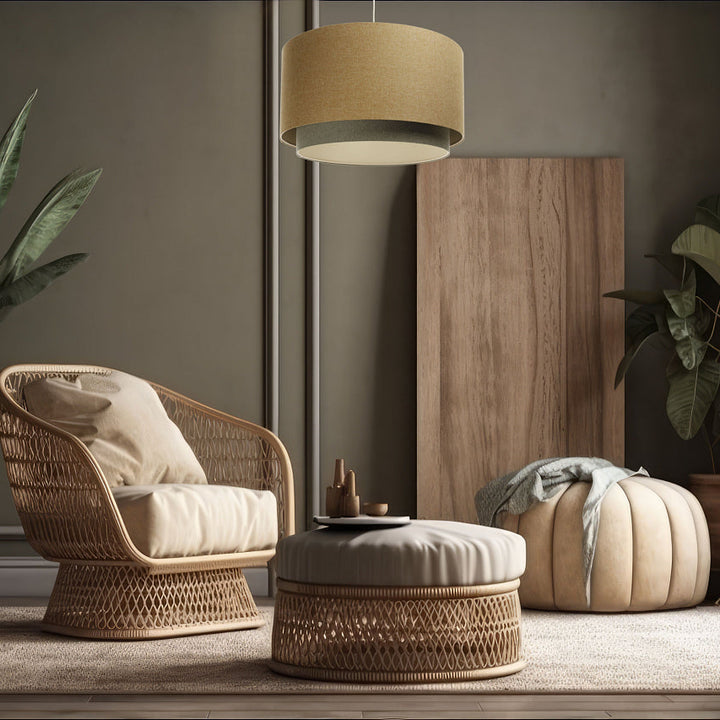 Suspension luminaria| DUO BOHO ELEGANTE (Amarillo mostaza/Oliva/Ecru)