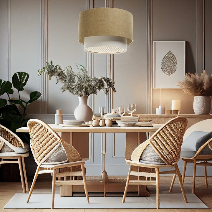 Suspension Luminaire | RATTAN Diffuser – (Jaune Moutarde/Crème/Ecru)