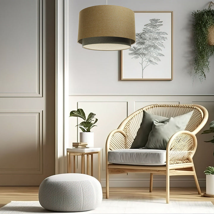 Suspension Luminaire | Difusor de RATTAN (Amarillo Mostaza/Gris Verde/Crudo)