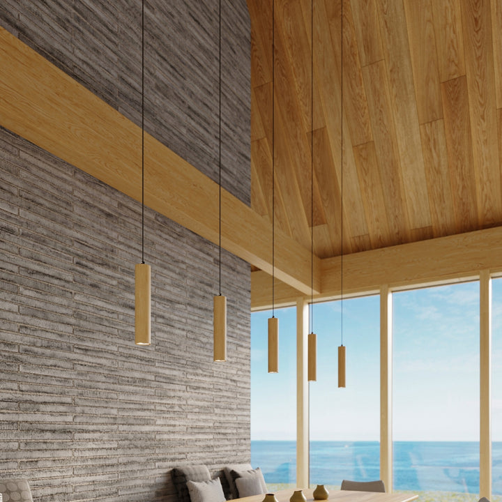 Suspension Luminaire bois naturel dans un intérieur contemporain