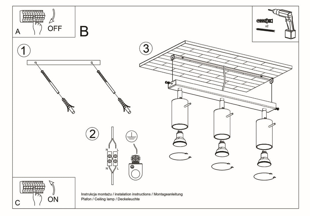 Lámpara de techo BERG 3 en madera natural