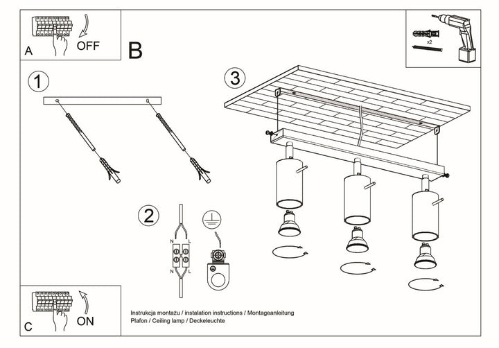 Lámpara de techo BERG 3 en madera natural