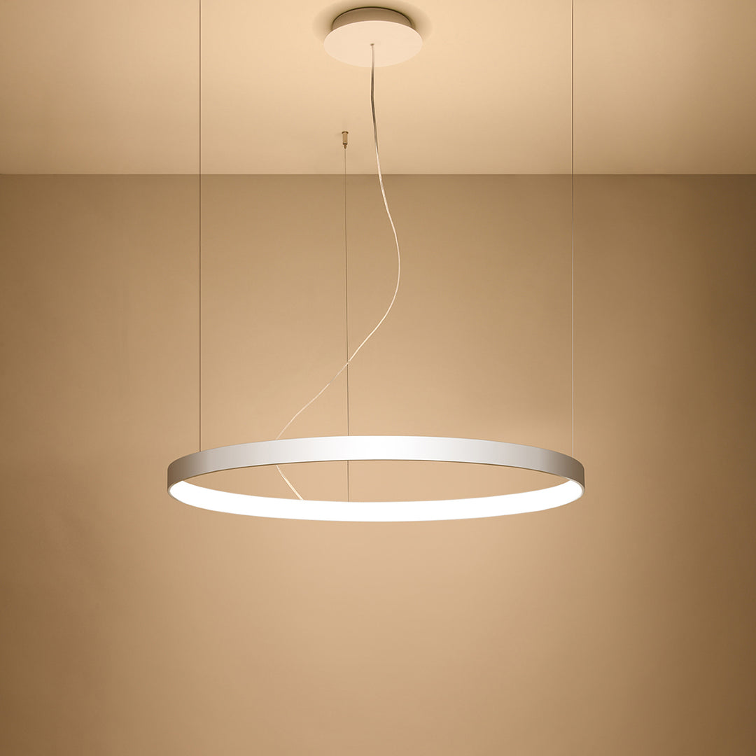 Lustre anneau RIO blanc allumée, suspendu