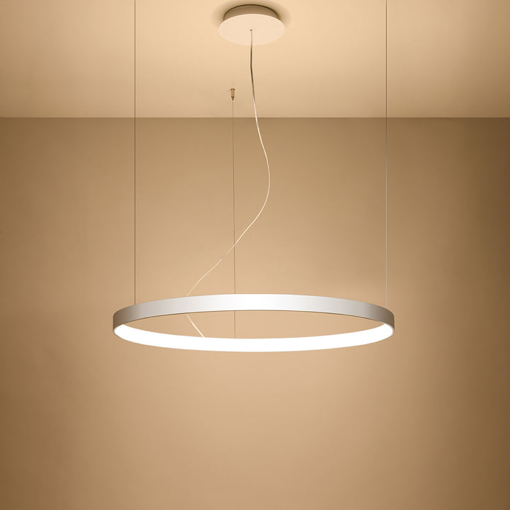 Lustre anneau RIO blanc allumée, suspendu