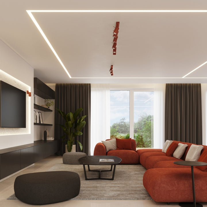Luminaire Plafonnier ocre rouge dans un intérieur contemporain