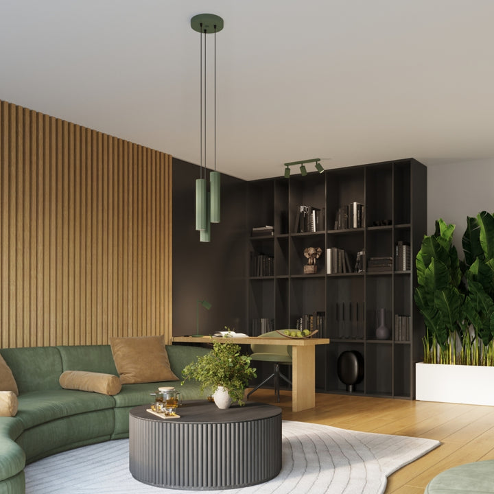 Luminaire Plafonnier vert olive dans un intérieur contemporain