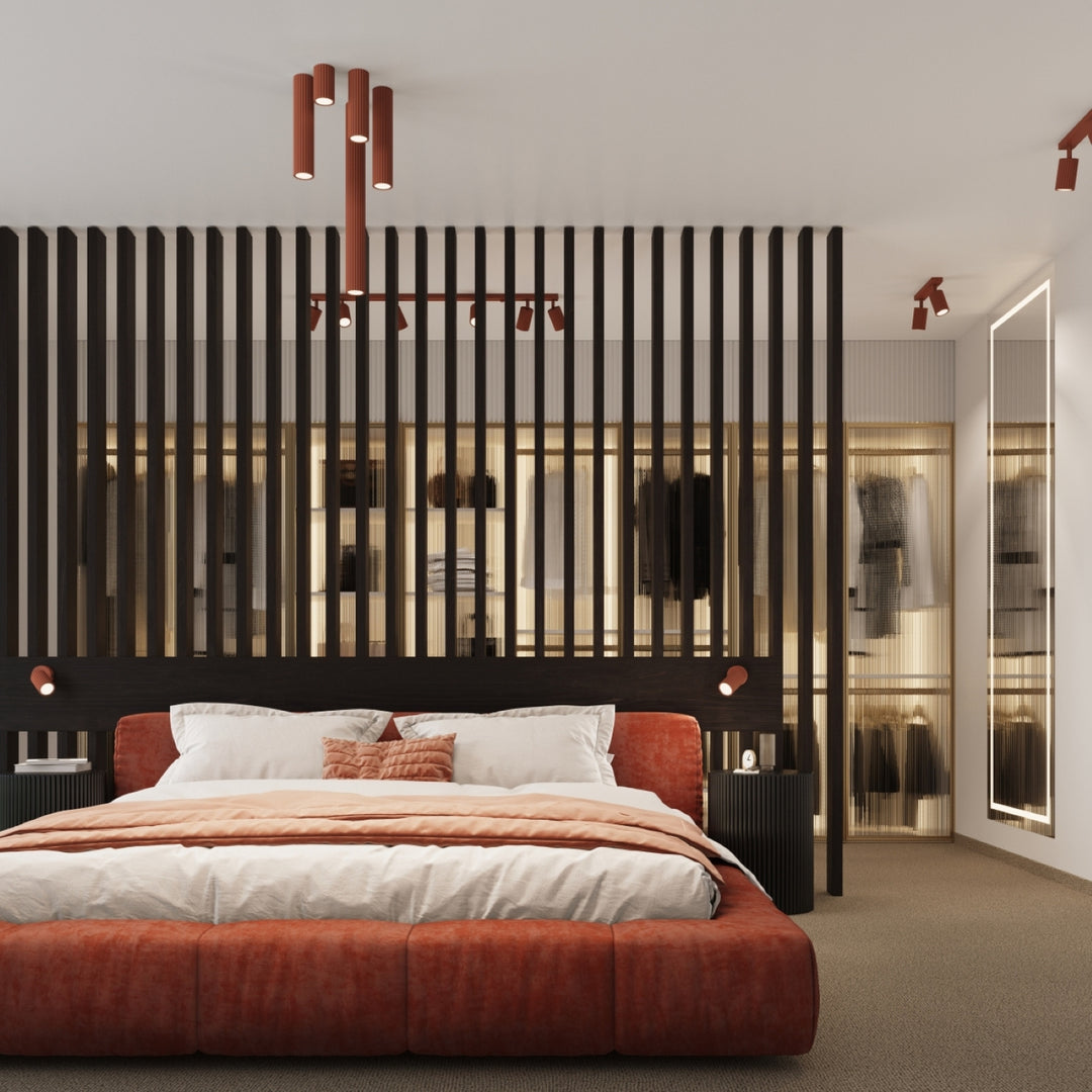 Luminaire Plafonnier ocre rouge dans un intérieur contemporain