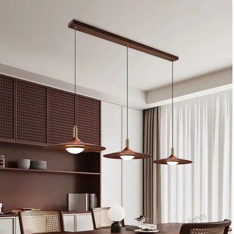 Lámpara de araña de restaurante OVNI, moderna lámpara de diseño minimalista de color nogal para bar, luces de estudio, comedor, dormitorio principal, lámpara colgante