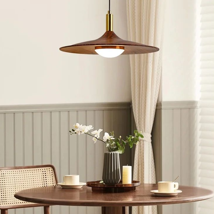 Lámpara de araña de restaurante OVNI, moderna lámpara de diseño minimalista de color nogal para bar, luces de estudio, comedor, dormitorio principal, lámpara colgante