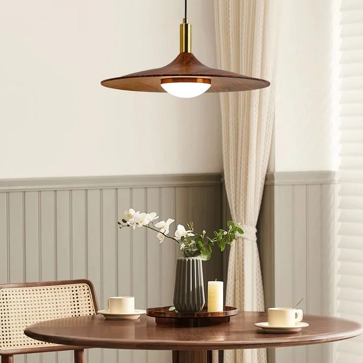 Lámpara de araña de restaurante OVNI, moderna lámpara de diseño minimalista de color nogal para bar, luces de estudio, comedor, dormitorio principal, lámpara colgante