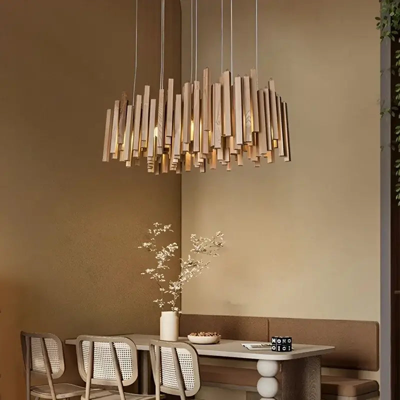 Suspension luminaire design tubes effet bois au style naturel
