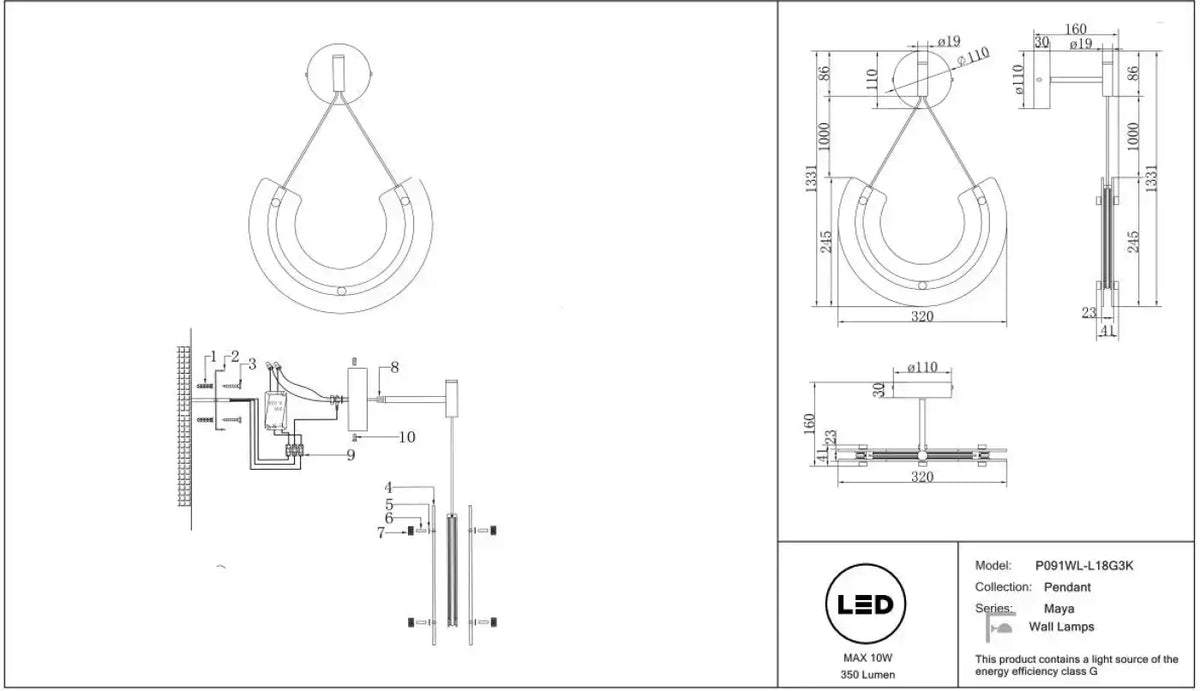 Schéma d'installation du luminaire