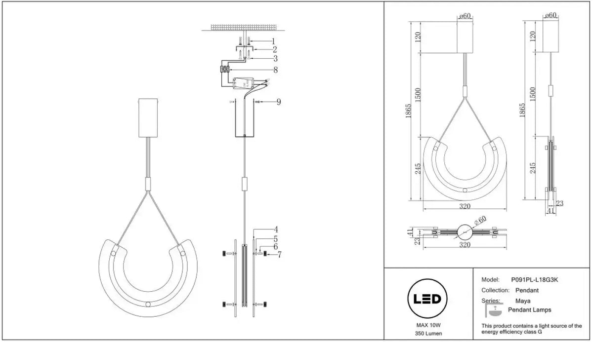 Schéma d'installation du luminaire