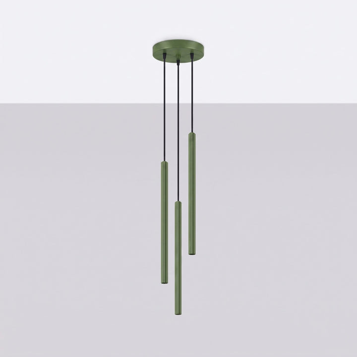 Suspension tube fin vert olive éteinte, vue rapprochée