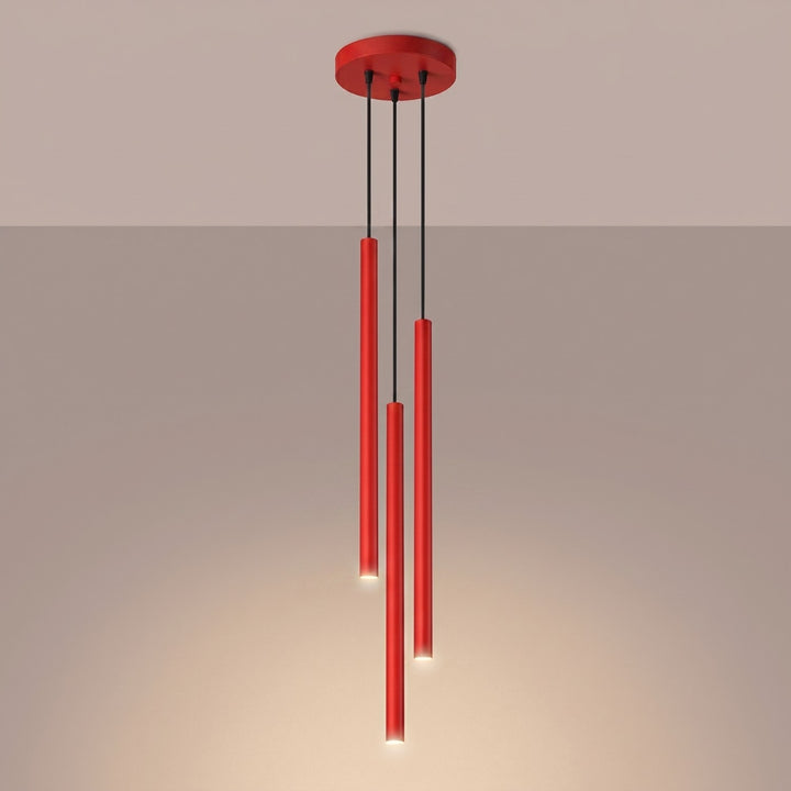 Suspension tube fin rouge allumée