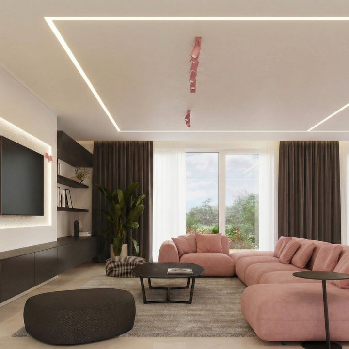 Luminaire Plafonnier rose dans un intérieur contemporain