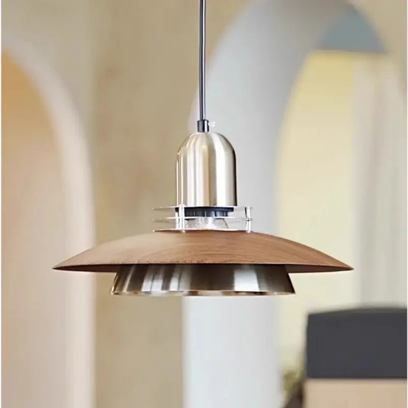 Suspension luminaire moderne en bois et métal design épuré