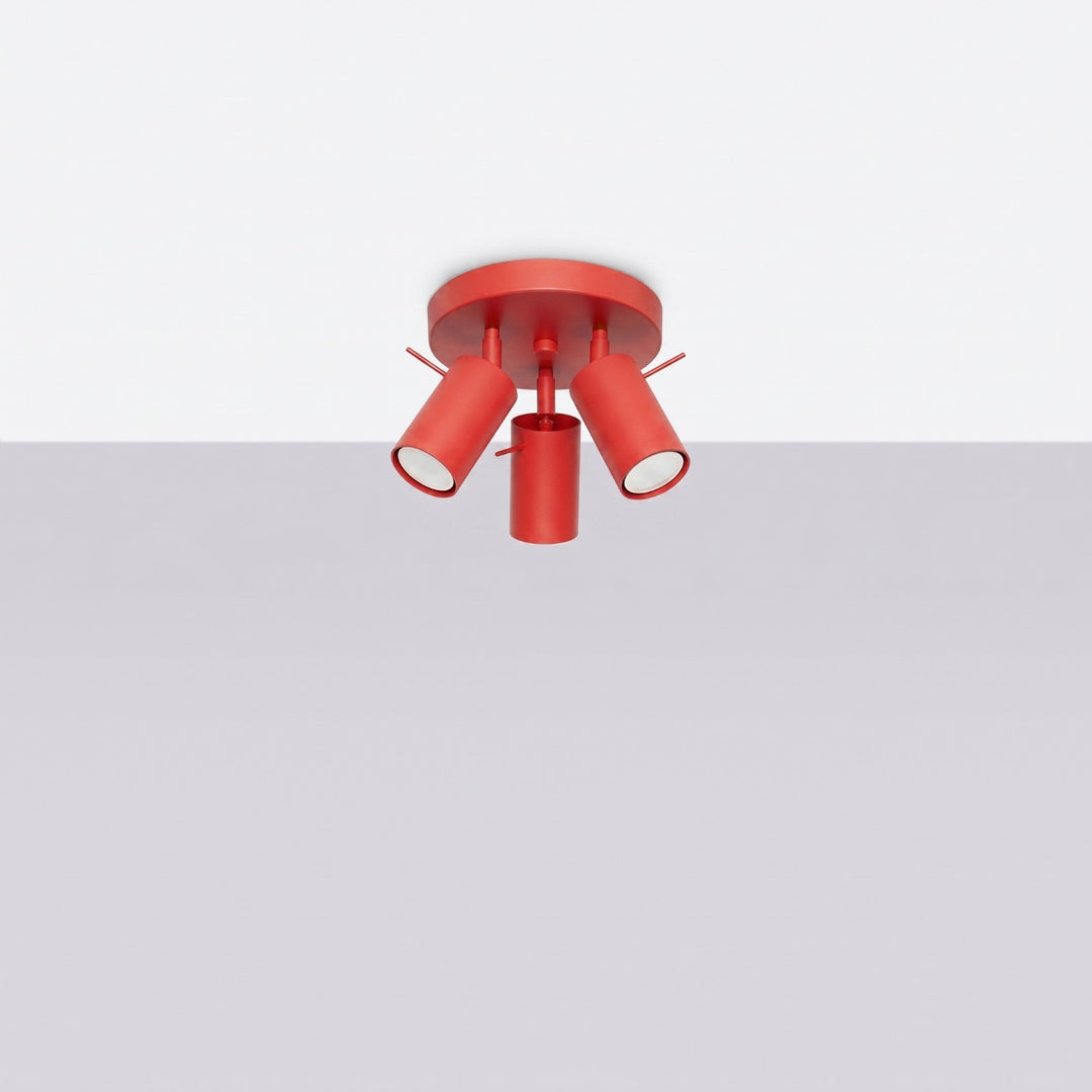 Luminaire Plafonnier rouge éteinte, vue rapprochée