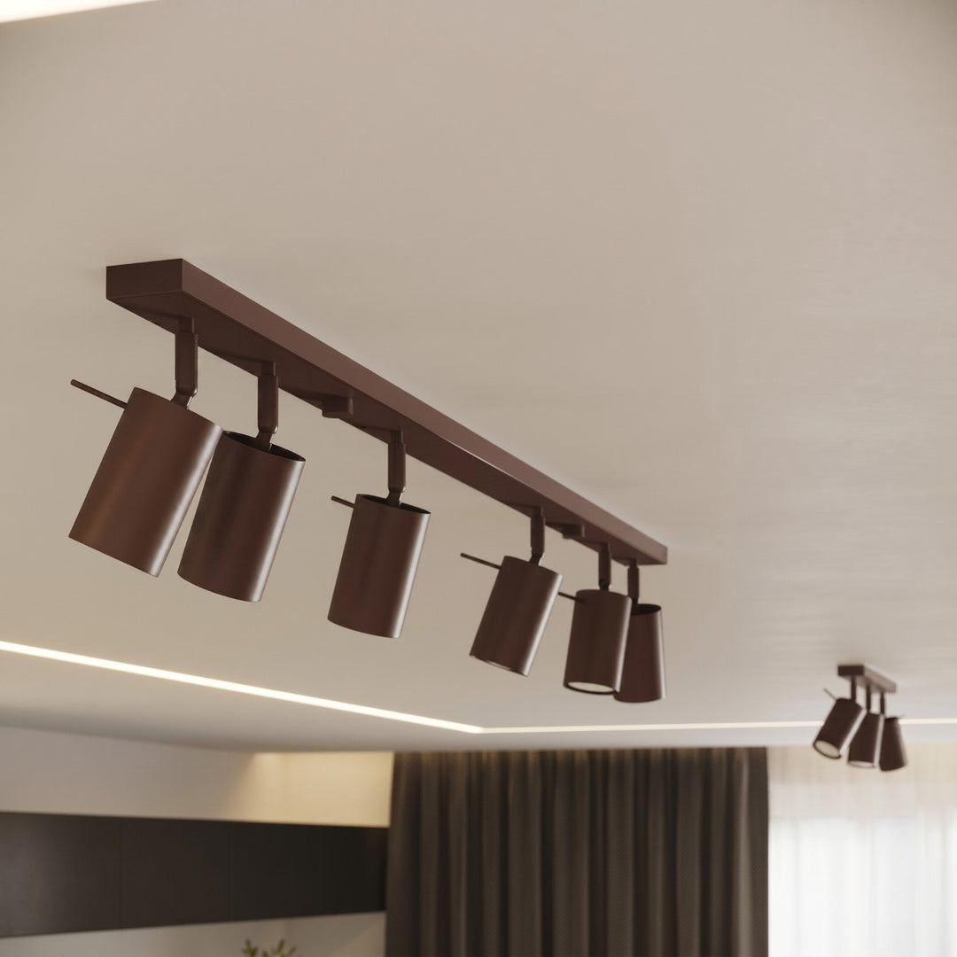 Luminaire Plafonnier marron allumée, vue rapprochée