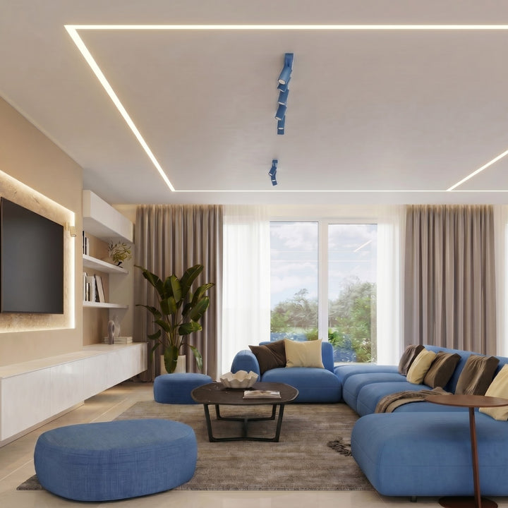 Luminaire Plafonnier bleu clair dans un intérieur contemporain