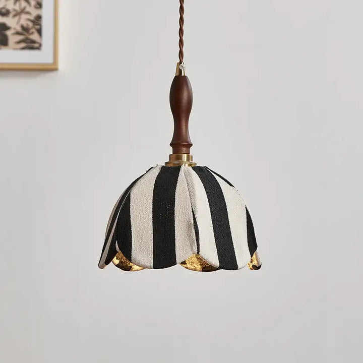 Suspension luminaire striée noir et blanc avec détail doré vintage