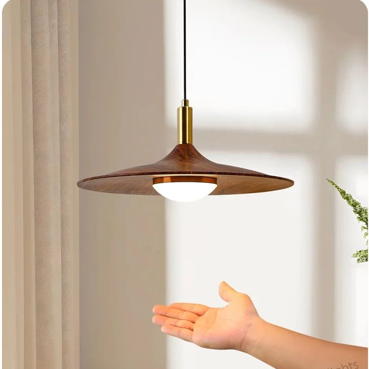 Lámpara de araña de restaurante OVNI, moderna lámpara de diseño minimalista de color nogal para bar, luces de estudio, comedor, dormitorio principal, lámpara colgante