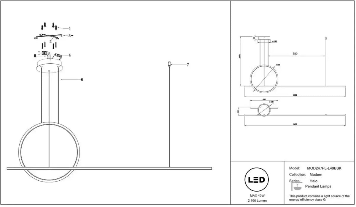 Schéma d'installation du luminaire